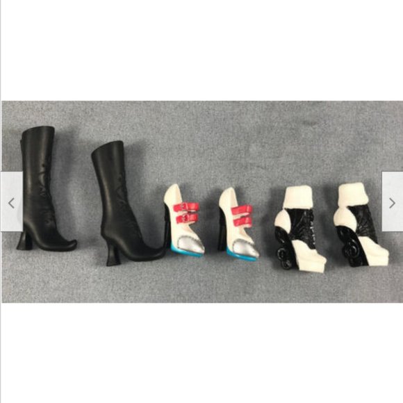 3 pair Shoes Monster High Doll Girl Black Boot Curve Heel Frankie Stein Operetta - Picture 2 of 10